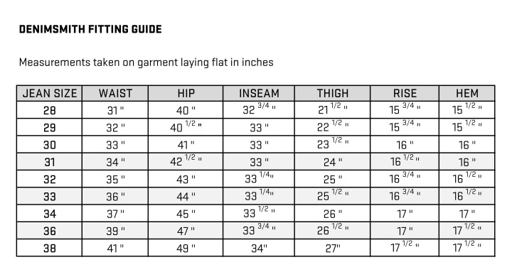 denimsmith fitting guide